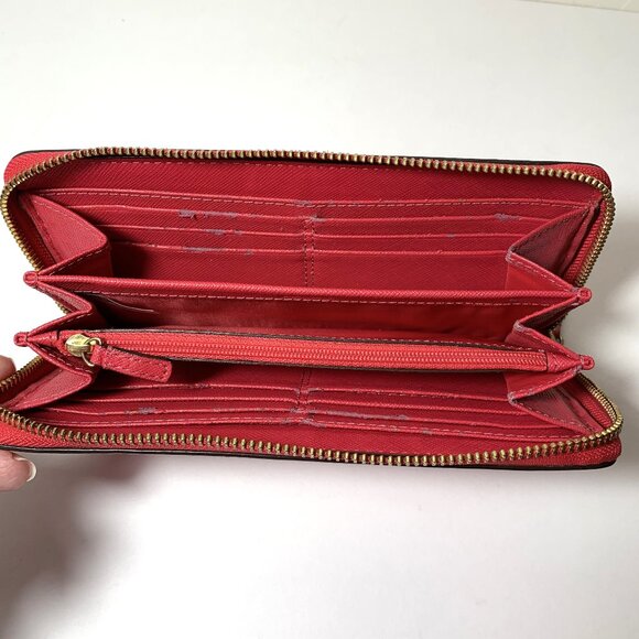 Coach Accordion Zip Around Long Wallet Crossgrain Leather Pink - Picture 3 of 7